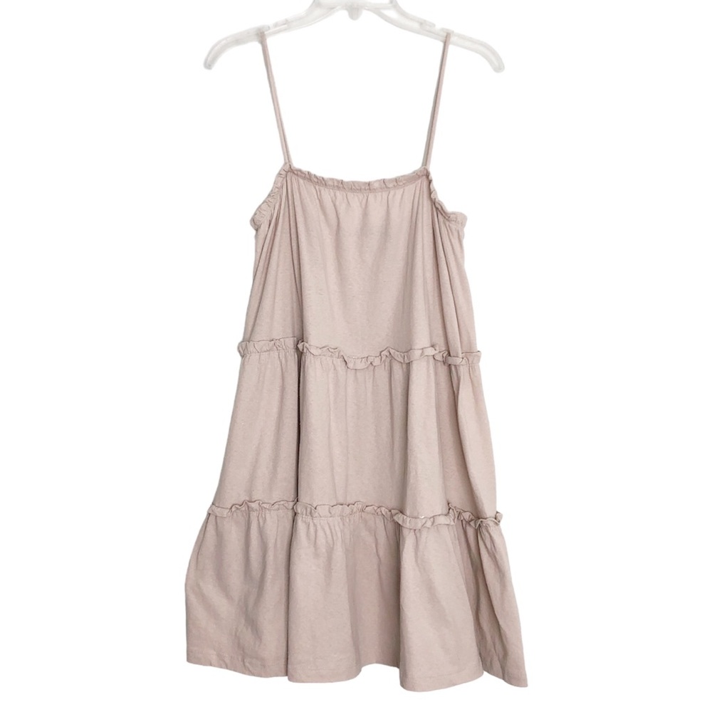 ASOS Tiered Babydoll Dress Sleeveless Ruffle Trim Beige Size 8